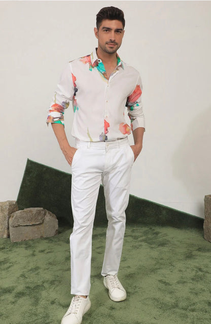 RARE RABBIT Men White Regular Fit Abstract Print Casual Shirt