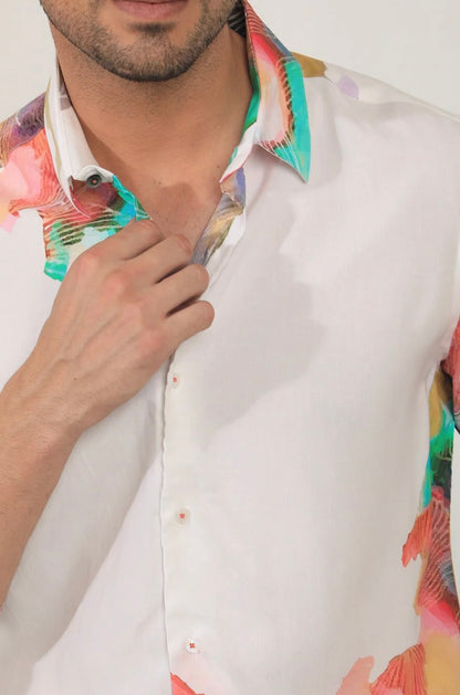 RARE RABBIT Men White Regular Fit Abstract Print Casual Shirt